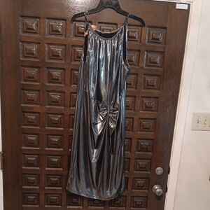 Elegant Very Shiny Silver Midi Dress